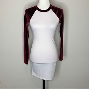 White and plum velvet dress